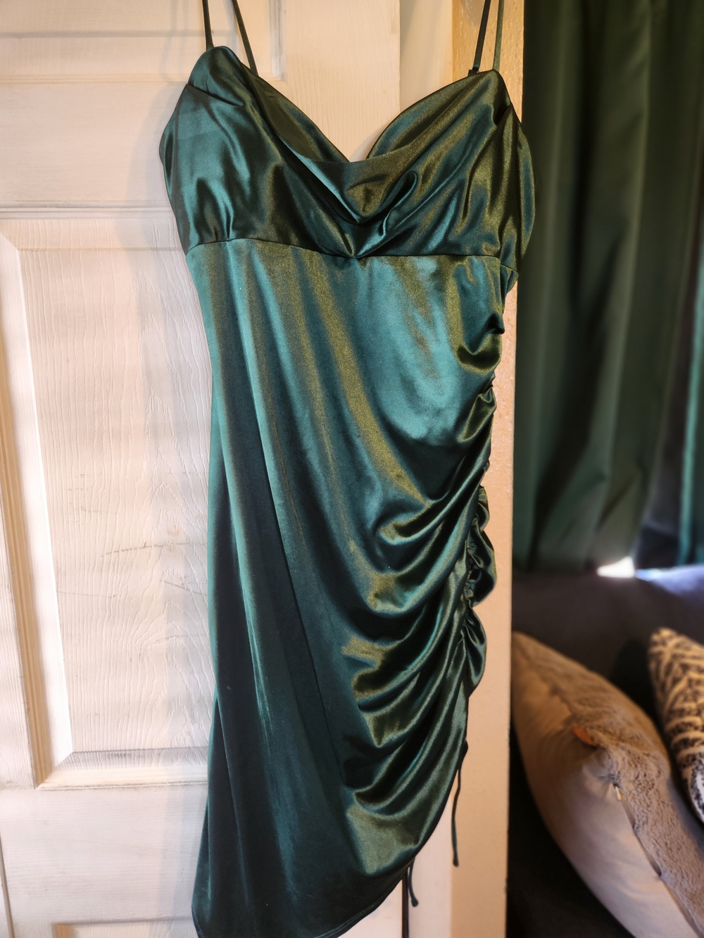 Honey and Rosie Emerald Green Satin Cowl Neck Slip Dress
